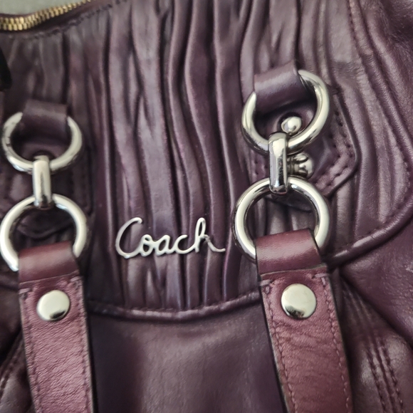 Coach Purple Leather Satchel with Ruched Detailing - Picture 5 of 6
